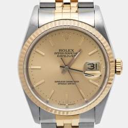 Pre Owned Rolex Champagne 18k Yellow Gold Stainless Steel Datejust 16233 Men's Wristwatch 36 mm