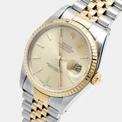 Pre Owned Rolex Champagne 18k Yellow Gold Stainless Steel Datejust 16233 Men's Wristwatch 36 mm