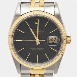 Pre Owned Rolex Navy Blue 18K Yellow Gold Stainless Steel Datejust 16233 Men's Wristwatch 36 mm