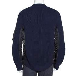 Sacai Navy Blue Rib Knit Wool Paneled Pullover M