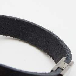 Pre Owned Saint Laurent Black Leather Gunmetal Tone Logo Opyum Bracelet