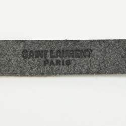 Saint Laurent Black Leather Silver Tone Cassandre Double Wrap Bracelet