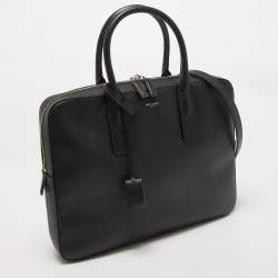 Pre Owned Saint Laurent Black Leather Small Museum Flat Briefcase