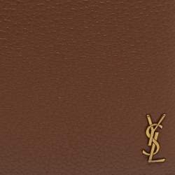 Pre Owned Saint Laurent Brown Leather Tiny Cassandre East/West Bifold Wallet