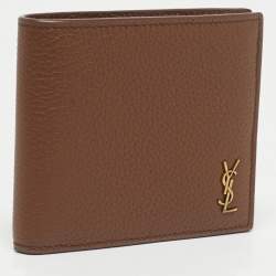 Pre Owned Saint Laurent Brown Leather Tiny Cassandre East/West Bifold Wallet