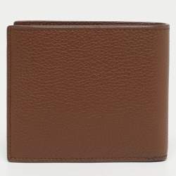 Pre Owned Saint Laurent Brown Leather Tiny Cassandre East/West Bifold Wallet