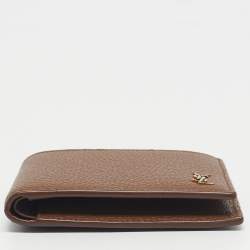 Pre Owned Saint Laurent Brown Leather Tiny Cassandre East/West Bifold Wallet