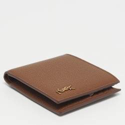 Pre Owned Saint Laurent Brown Leather Tiny Cassandre East/West Bifold Wallet