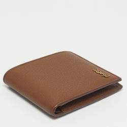 Pre Owned Saint Laurent Brown Leather Tiny Cassandre East/West Bifold Wallet