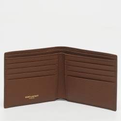 Pre Owned Saint Laurent Brown Leather Tiny Cassandre East/West Bifold Wallet