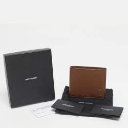 Pre Owned Saint Laurent Brown Leather Tiny Cassandre East/West Bifold Wallet