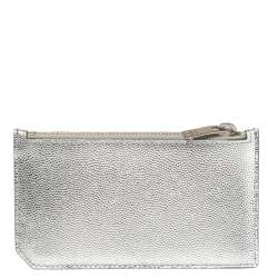 Saint Laurent Metallic Silver Leather Zip Card Holder 