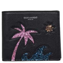 Saint Laurent Black Leather Palm Tree Wallet