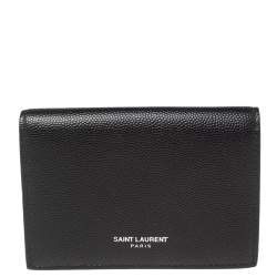 Pre Owned Saint Laurent Black Textured Leather Business Card Holder