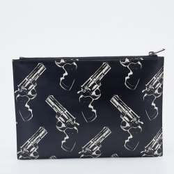 Saint Laurent Black Gun Pop Printed Leather Zip Pouch