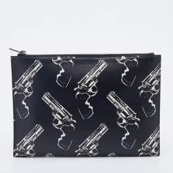 Saint Laurent Black Gun Pop Printed Leather Zip Pouch