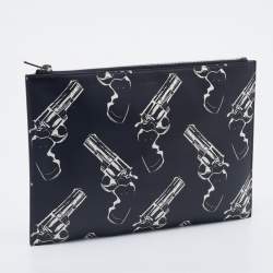 Saint Laurent Black Gun Pop Printed Leather Zip Pouch