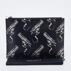 Saint Laurent Black Gun Pop Printed Leather Zip Pouch