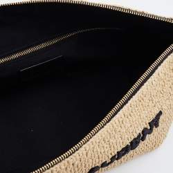 Saint Laurent Beige Woven Raffia Le Tuc Logo Embroidered Shoulder Bag