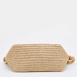 Saint Laurent Beige Woven Raffia Le Tuc Logo Embroidered Shoulder Bag
