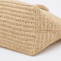 Saint Laurent Beige Woven Raffia Le Tuc Logo Embroidered Shoulder Bag