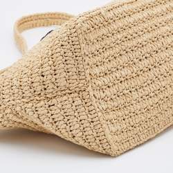 Saint Laurent Beige Woven Raffia Le Tuc Logo Embroidered Shoulder Bag