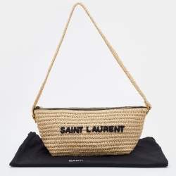 Saint Laurent Beige Woven Raffia Le Tuc Logo Embroidered Shoulder Bag