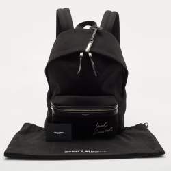 Saint Laurent Black Canvas Logo Embroidered City Backpack