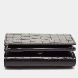 Saint Laurent Black Croc Embossed Leather Trifold Card Case