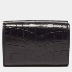 Saint Laurent Black Croc Embossed Leather Trifold Card Case