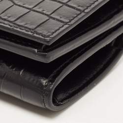 Saint Laurent Black Croc Embossed Leather Trifold Card Case