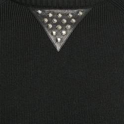 Pre Owned Saint Laurent Paris Black Studded Leather Trim Rib Knit Sweater XXL
