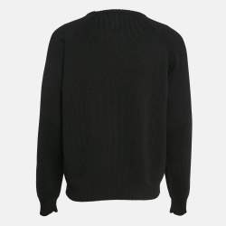 Pre Owned Saint Laurent Paris Black Studded Leather Trim Rib Knit Sweater XXL