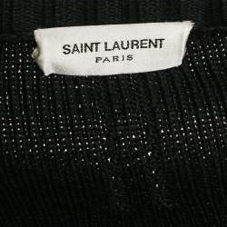 Pre Owned Saint Laurent Paris Black Studded Leather Trim Rib Knit Sweater XXL