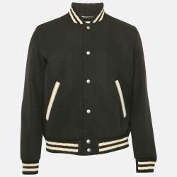 Saint Laurent Black Wool Button Front Bomber Jacket XL