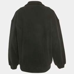 Pre Owned جاكيت سان لوران باريس قطيفة قطن بسحاب أسود مقاس كبير (لارج)