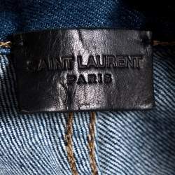 Pre Owned بنطلون جينز سان لوران باريس ضيق ممزق دنيم نمط باهت أزرق داكن مقاس صغير (سمول)