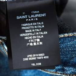 Pre Owned بنطلون جينز سان لوران باريس ضيق ممزق دنيم نمط باهت أزرق داكن مقاس صغير (سمول)