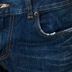 Pre Owned بنطلون جينز سان لوران باريس ضيق ممزق دنيم نمط باهت أزرق داكن مقاس صغير (سمول)