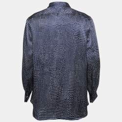 Saint Laurent Navy Blue Polka Dot Patterned Silk Shirt M