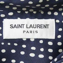 Saint Laurent Navy Blue Polka Dot Patterned Silk Shirt M