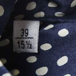 Saint Laurent Navy Blue Polka Dot Patterned Silk Shirt M