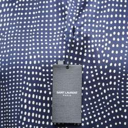 Saint Laurent Navy Blue Polka Dot Patterned Silk Shirt M