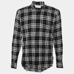 Saint Laurent Black Checkered Cotton Frayed Hem Button Front Shirt L