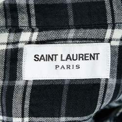 Saint Laurent Black Checkered Cotton Frayed Hem Button Front Shirt L