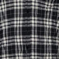 Saint Laurent Black Checkered Cotton Frayed Hem Button Front Shirt L