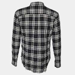 Saint Laurent Black Checkered Cotton Frayed Hem Button Front Shirt L