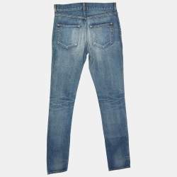 Pre Owned Saint Laurent Blue Distressed Denim Skinny Fit Jeans S/Waist 31"