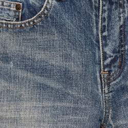 Pre Owned Saint Laurent Blue Distressed Denim Skinny Fit Jeans S/Waist 31"
