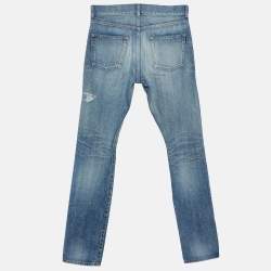 Pre Owned Saint Laurent Blue Distressed Denim Slim Fit Jeans S/Waist 32"